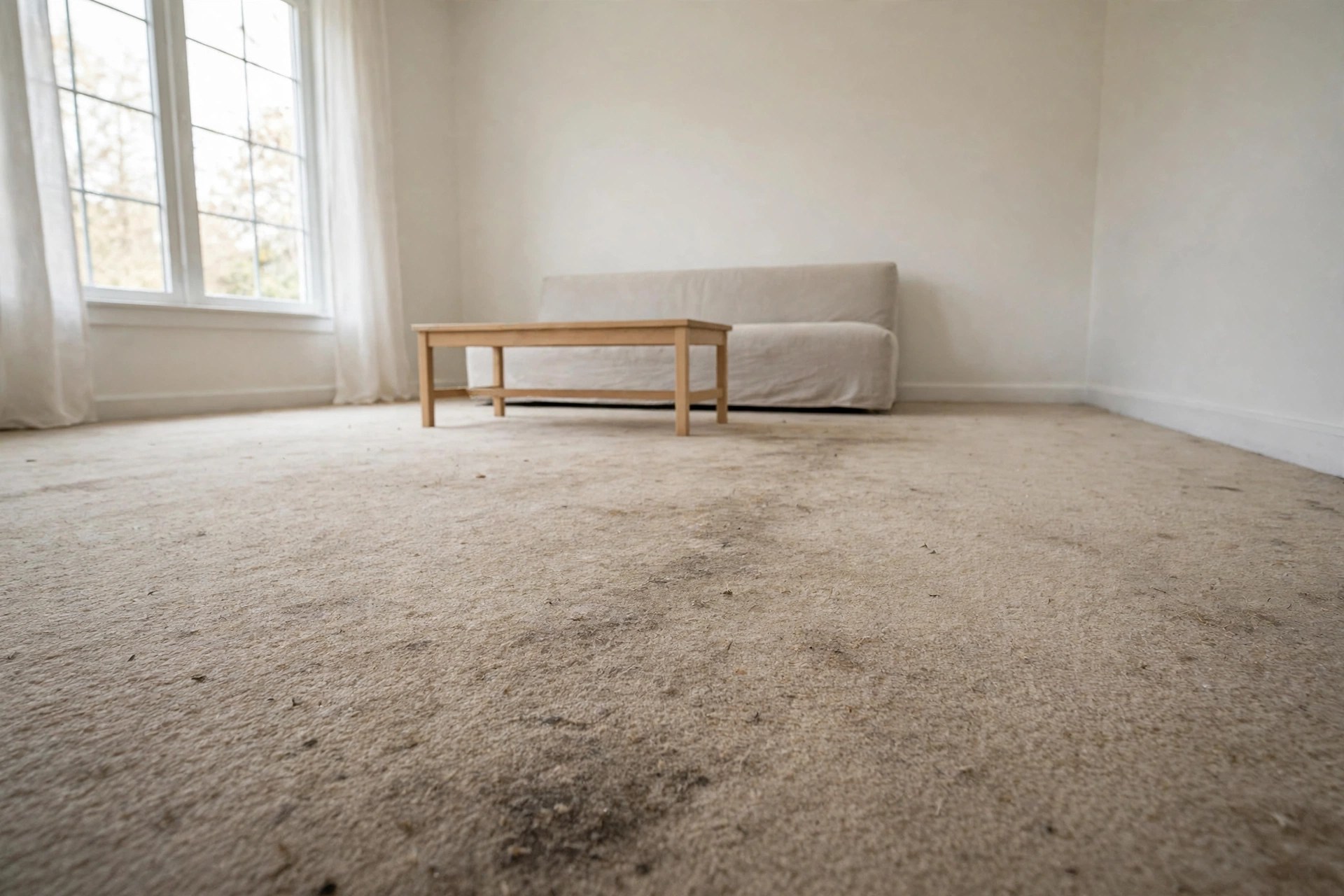 Same room with a worn dirty old carpet